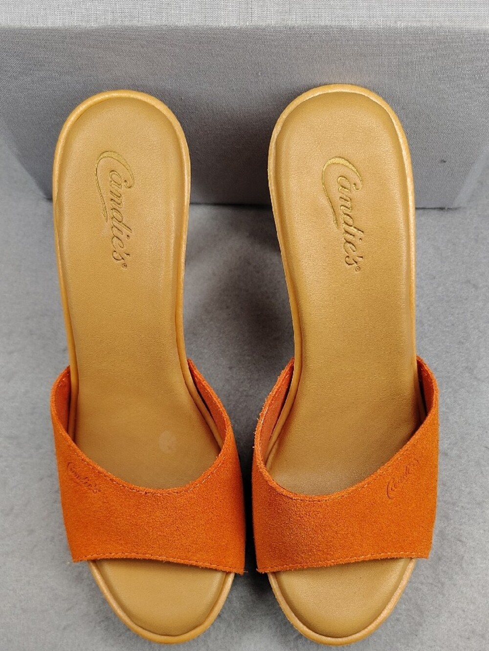 Candie's Orange Suede Studded Open-Toe High Heel Mules Size 8 - Picture 2 of 6